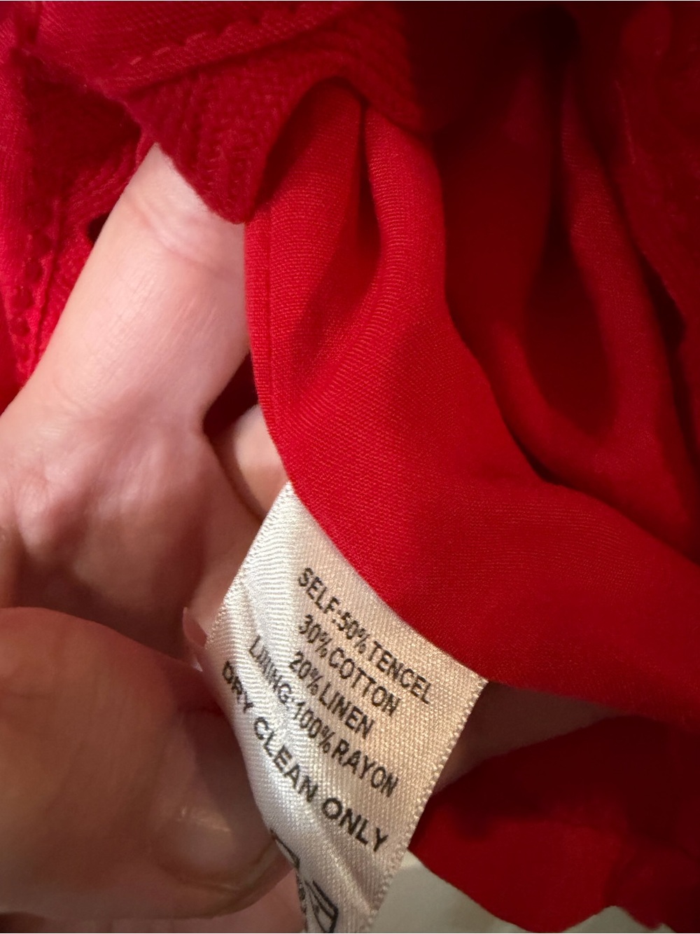 J.Marie Red Scallop Trim Babydoll Dress Small Linen Blend Flutter Sleeve - Picture 7 of 8